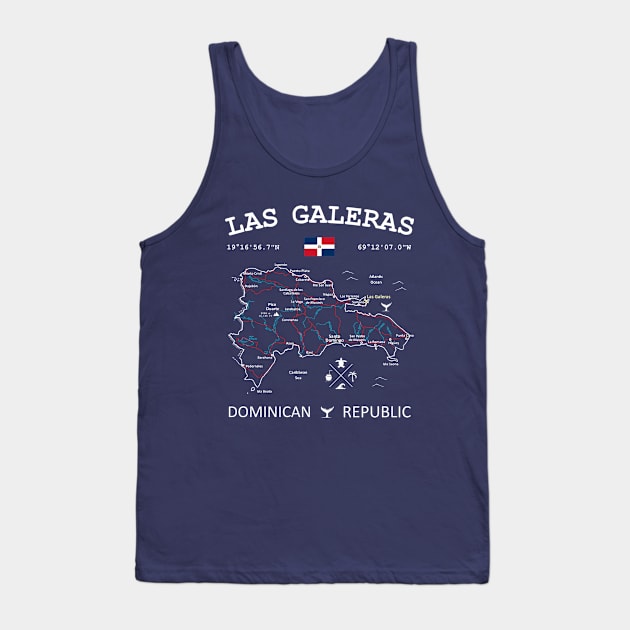 Las Galeras Dominican Republic Flag Travel Map Coordinates GPS Tank Top by French Salsa